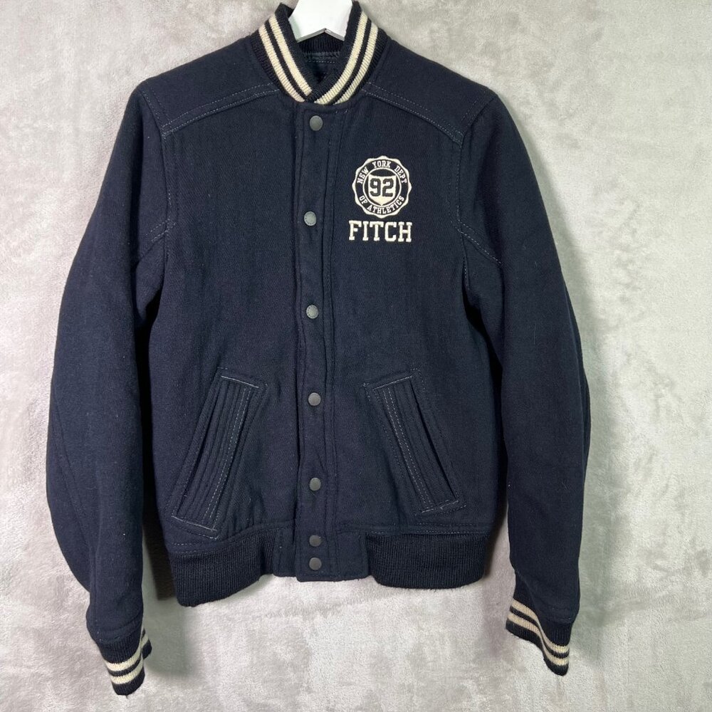 Abercrombie & Fitch Size Small Blue White Letterman Wool Jacket Academia Y2K